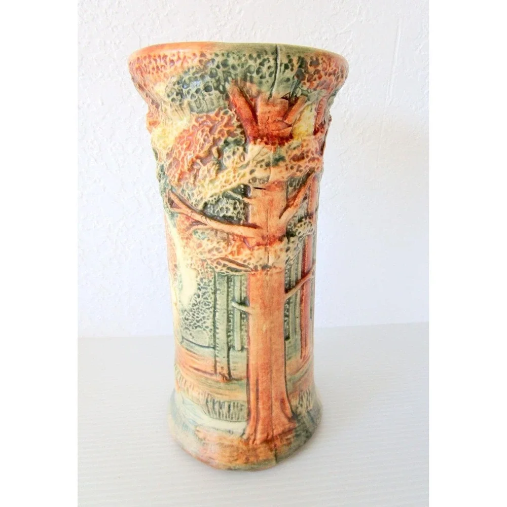 Weller Forest Tree Woodcraft Art Pottery Antique Vase 8.25